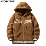 men fleece jackets and coats casual letter embroidery hairy zipper hooded outerwear warm streetwear parkas loose bomber jacke - variant style 80fc94 for streetwear fashion