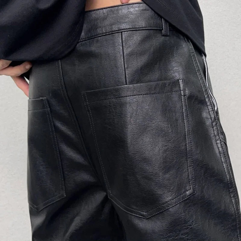 men streetwear fashion hip hop punk gothic vibe casual leather bell bottoms pant man boyfriend flared trousers clean everyday pants