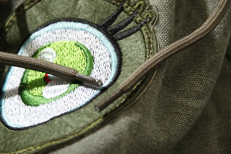 Japanese Eyes Embroidery Washed Military Green Worn Canvas Shorts for Men Summer Pockets Baggy Cargo Short Oversized