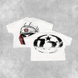 urban oversized tee with manga text blocks and broken layout