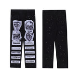 fashion skull graffiti patchwork denim jeans mens zipper jeans hip hop streetwear casual harajuku straight joggers jeans pants unique joggers style 994