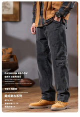 men retro fashion streetwear loose casual plus size straight denim cargo jeans pants man black gray jeans trousers unique cargo style 1979