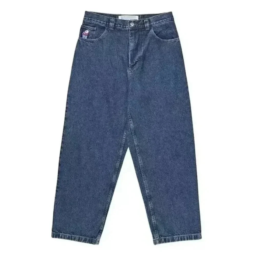 y2k cartoon embroidery retro blue baggy jeans hip hop gothic streetwear polar big boy jeans mens womens fashion wide leg trouser unique jeans style 6041