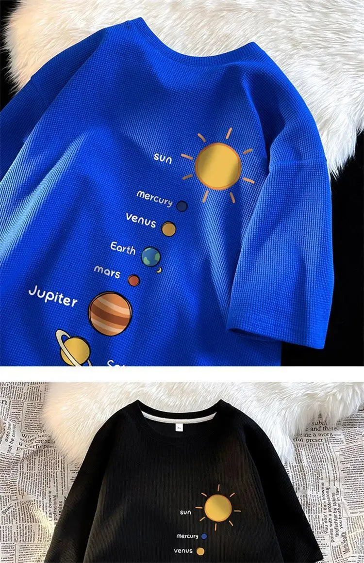 Trapwear Aesthetic piece – Waffle Short Sleeved T Shirt Mens Summer Trendy Casual Loose