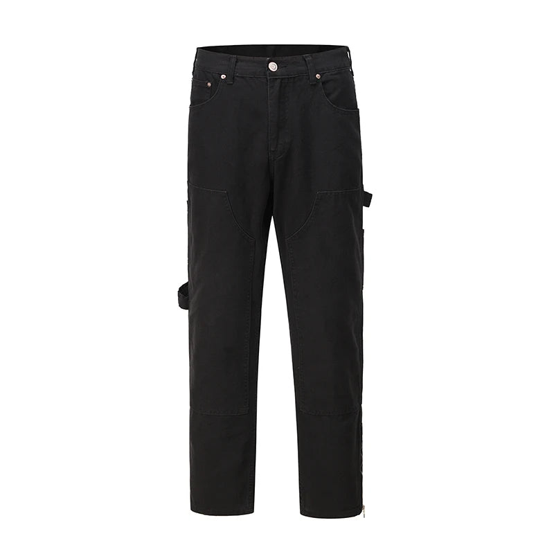 high street washed color match frayed micro flared jeans mens straight spliced retro loose casual denim pants hip hop trousers unique jeans style 15