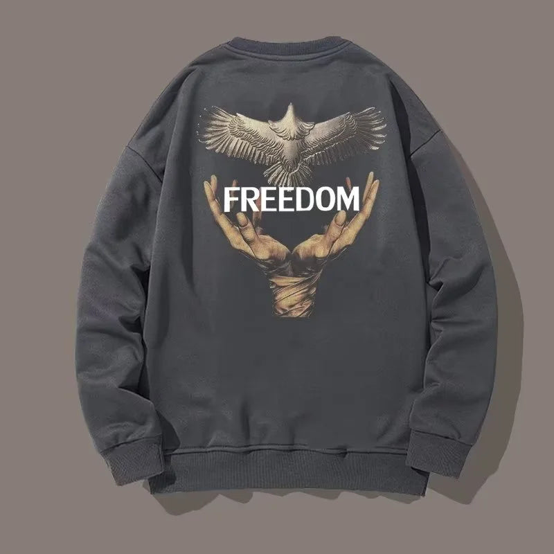 Dove Of Freedom Graphic Printed Men's Crewneck Hoodies Hip Hop Fashion Pullover Sweatshirts Hombre Y2K