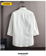 Wetailor New Summer Hot Sale Men's Short Sleeve Shirts Solid Color Easy Care Comfortable Stand-Up Collar Casual Beach Style