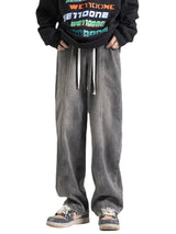 fashion loose streetwear denim pants unisex casual drewstring elastic waist jean pants hip hop trousers joggers mens baggy jeans relaxed fit joggers