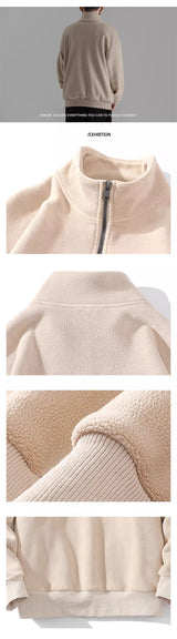 Mens Polar Fleece Half Zip Turtleneck Sweatshirts Korean Fashion Loose
