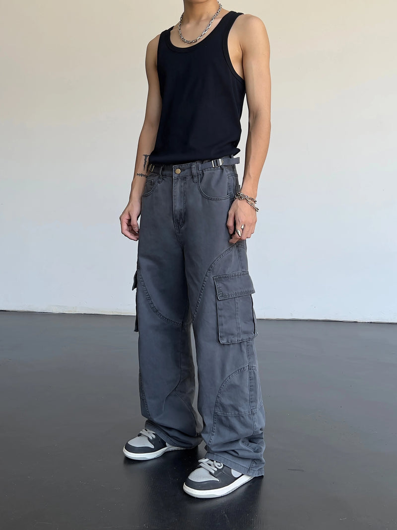 hip hip cargo pants harajuku adjustable waist with side pockets joggers streetwear unisex casual loose straight baggy trousers unique joggers style 993