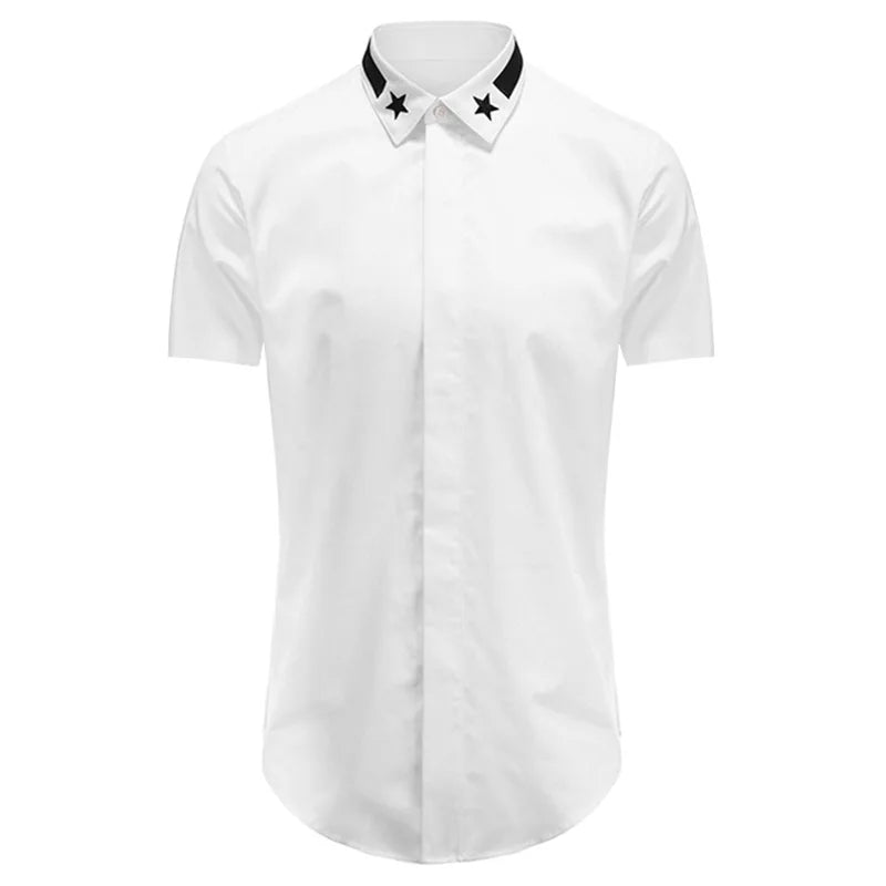 New 2022 Luxury Men Classic Embroidered stars comfortable Fashion Cotton Casual Shirts Shirt High Quality Short Sleeves A116
