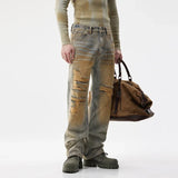 men patch hole distressed plus size denim pant ripped jeans streetwear fashion hip hop vibe loose casual baggy jeans trousers 40 stacked flare jeans