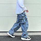 fashion loose streetwear cargo denim jeans unisex casual multi pocket wide legs jean pants hip hop joggers mens baggy jeans unique joggers style 2965