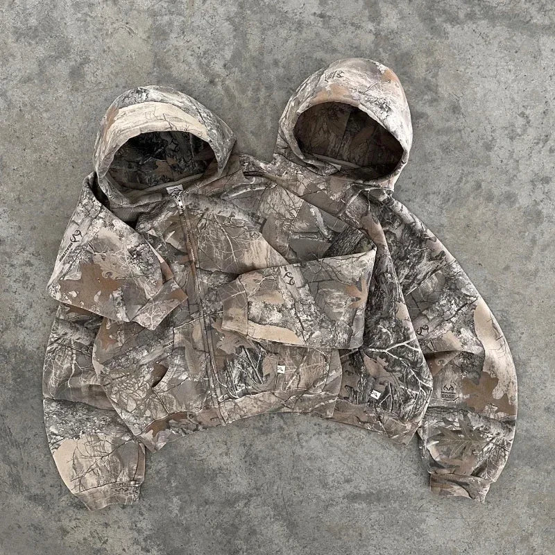 New High Street Hip Hop Oversized Camo Hoodies Y2K Retro Hoodie Men Pr