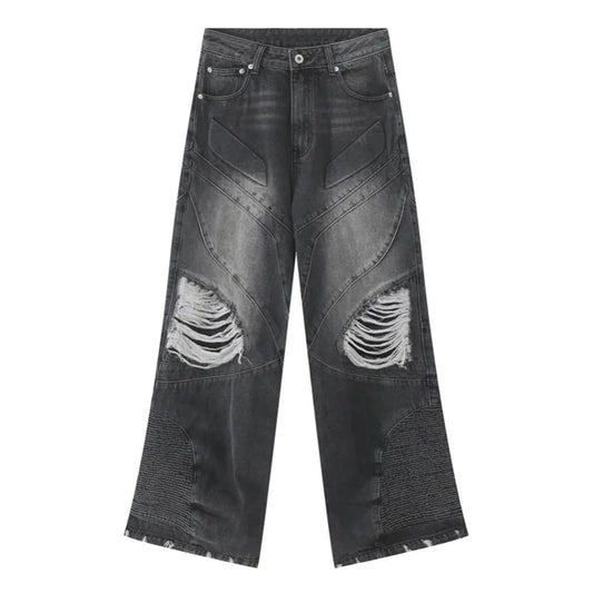 fashion loose streetwear denim jeans new casual wide legs straight jean pants hip hop ripped joggers baggy jeans men clothing unique joggers style 4385