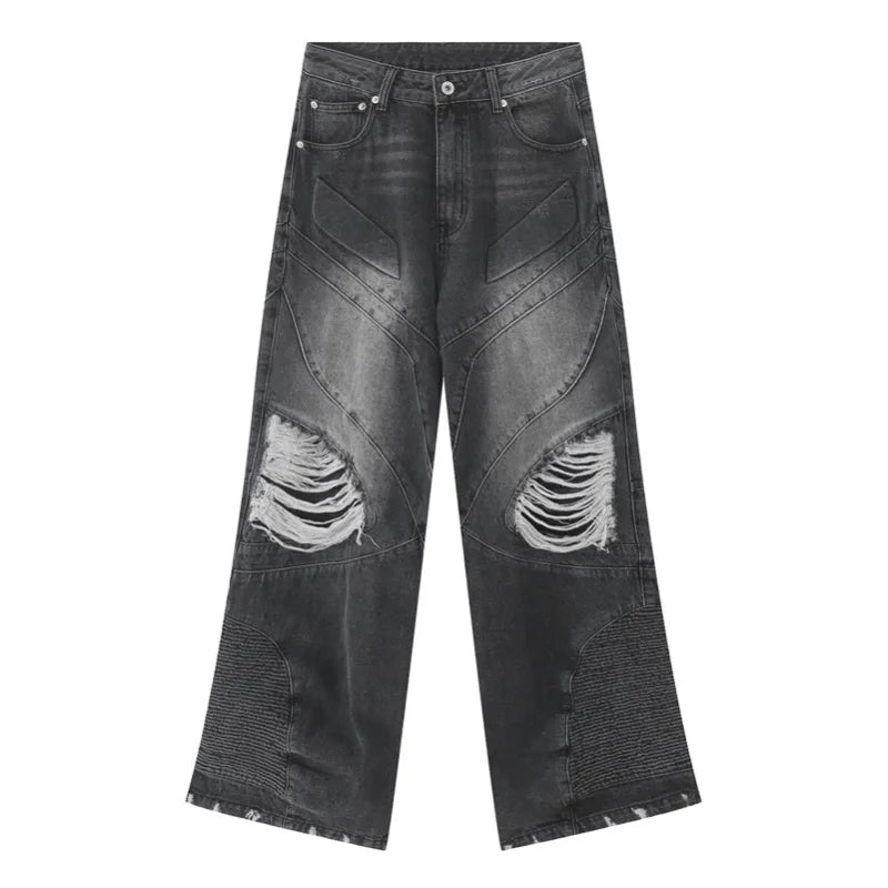 fashion loose streetwear denim jeans new casual wide legs straight jean pants hip hop ripped joggers baggy jeans men clothing unique joggers style 4385