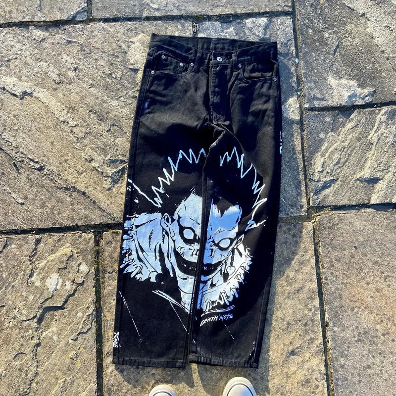 harajuku popular anime kokushibo print baggy jeans new style wide leg trouser y2k streetwear for men women high waist pants unique jeans style 4329