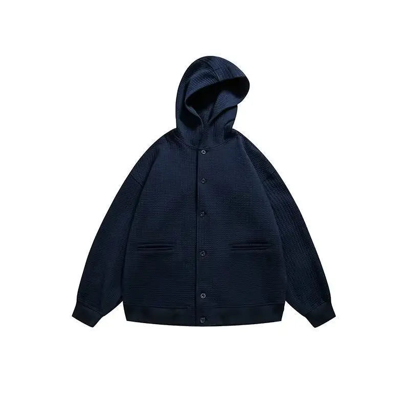 Korean Retro Y2K Waffle Hooded Jacket for Men and Women Ins Harajuku Style Casual Loose