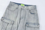 2024 multi pocket jeans vintage mens harajuku cargo denim pants retro hip hop straight loose jean pants unique cargo style 900