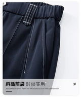 men bright line elastic waist streetwear fashion loose casual plus size straight suit pants work man business trousers unique default style 1946