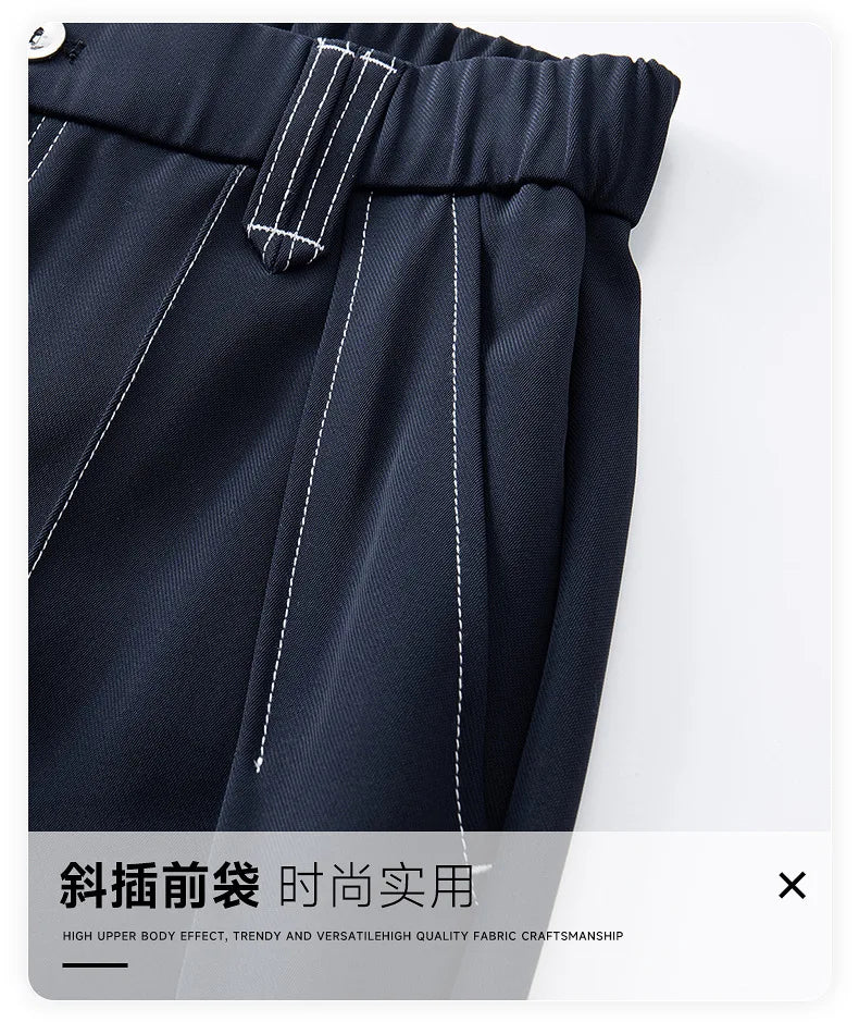 men bright line elastic waist streetwear fashion loose casual plus size straight suit pants work man business trousers unique default style 1946