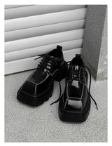Men Streetwear Dark Black Fashion Thick Sole Platform PU Leather Casual Luxury High Street Increase Square Derby Shoes Man