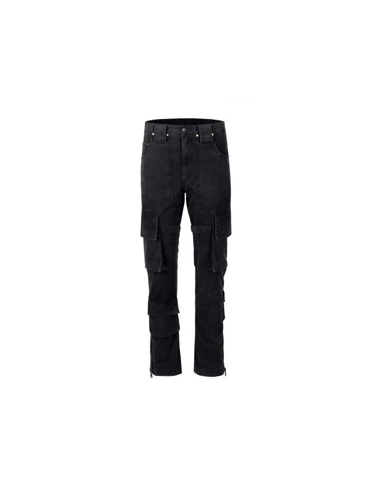 high street multi pockets tooling pants men army green cargo pants hip hop mopping trousers with band combat utility trousers