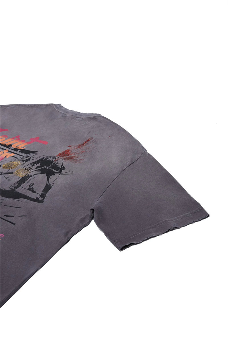Trapwear Aesthetic print tee – 24Ss Future Vintage Style Western Gradient Logo Metal Print