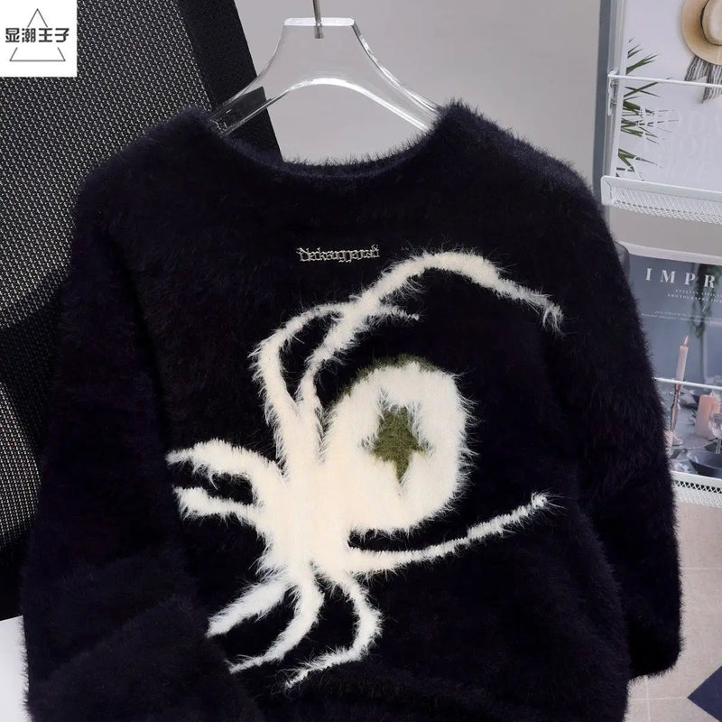 techwear flame knit sweater with structured oversized fit, ideal for cold streetwear layers, men’s streetwear clothing piece 