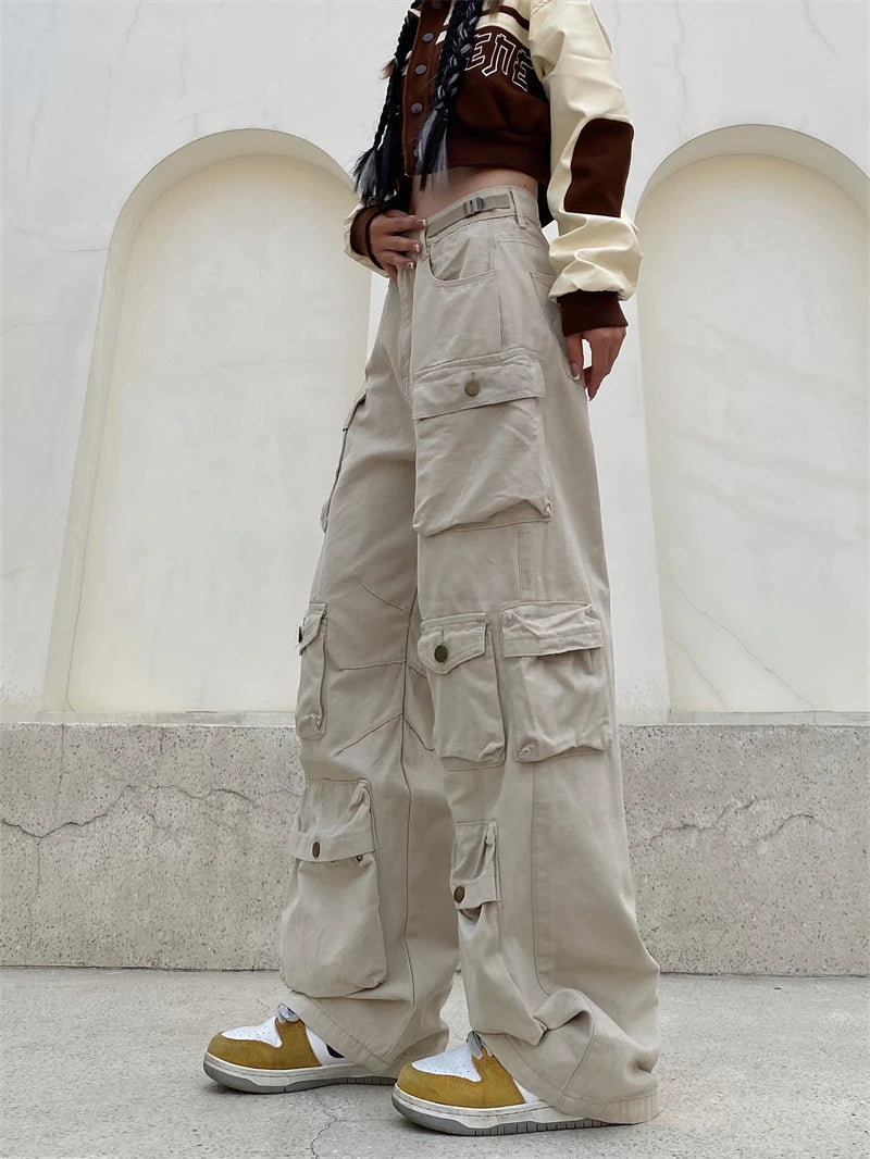 unisex hip hop pants retro cargo pant streetwear multi pockets zipper harajuku joggers new casual loose straight baggy trousers unique joggers style 2075