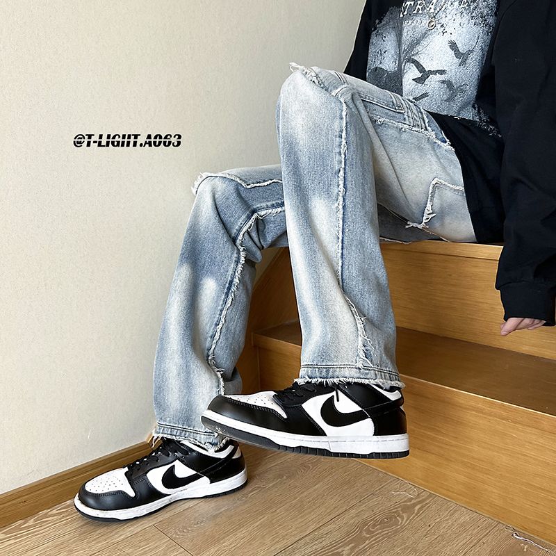 2023 summer new fashion jeans men loose all match casual pants straight leg pants boutique clothing simple style cargopantsmen unique cargo style 4006