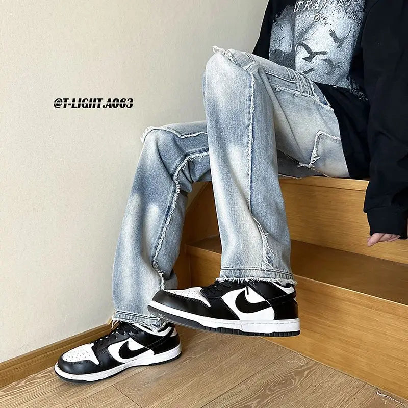 2023 summer new fashion jeans men loose all match casual pants straight leg pants boutique clothing simple style cargopantsmen combat utility trousers