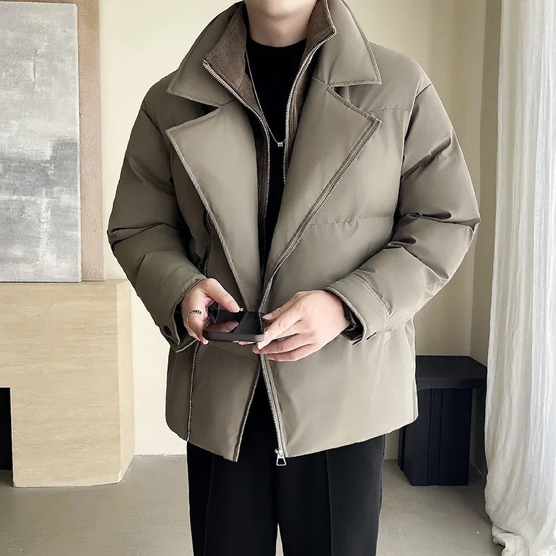 Winter Splice Collar Cotton-padded Leather Jacket Men Streetwear Fashion Loose Casual Thicken Warm Leather Parkas Coat Jacket