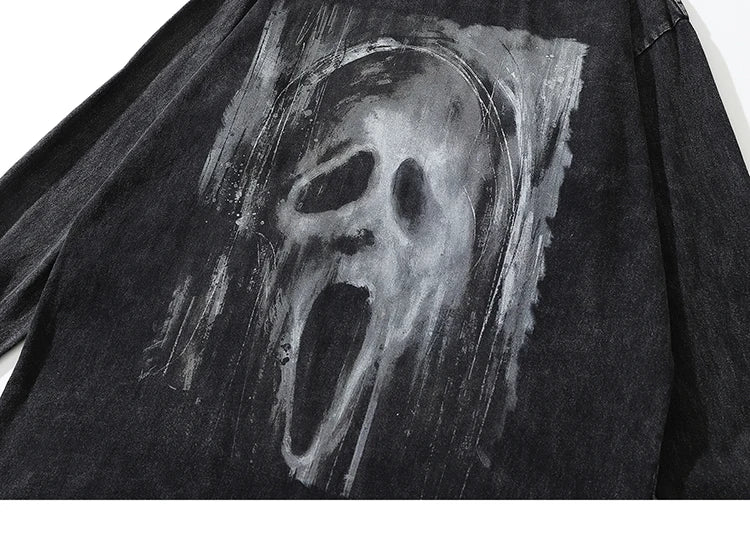 Y2K Graphic Tee – Hip Hop Long Sleeve Tshirt Streetwear Ghost Graphic – Edgy Streetwear for All Genders