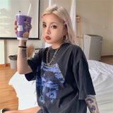 Y2k Aesthetic print tee – Summer Vintage High Street Wash Lightning Print T Shirt Vint