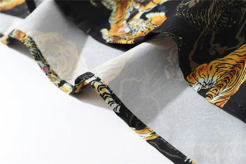 Dark Icon Tiger Print Street Fashion Men's Shirt 2021 Summer Polo Shirt Thin Material Hawaiian Shirt Male Blouse