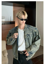 Mens Denim Jackets American Style High Street Zippers Coat Vintage Was