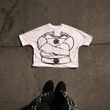 Skatercore Anime panel – American Fashion Trend Letter Print Oversized Round T Shirt