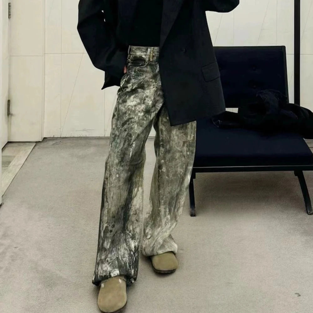 camouflage speckled digital printed jeans for men and women straight casual baggy denim trousers ropa hombre loose cargo pants multi-pocket cargos