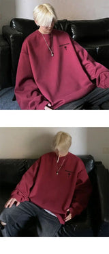 High-end Korean Round-neck Printed Sweatshirt for Men Autumn Trend Y2K High Street American Style Retro Heavyweight Jacket Top