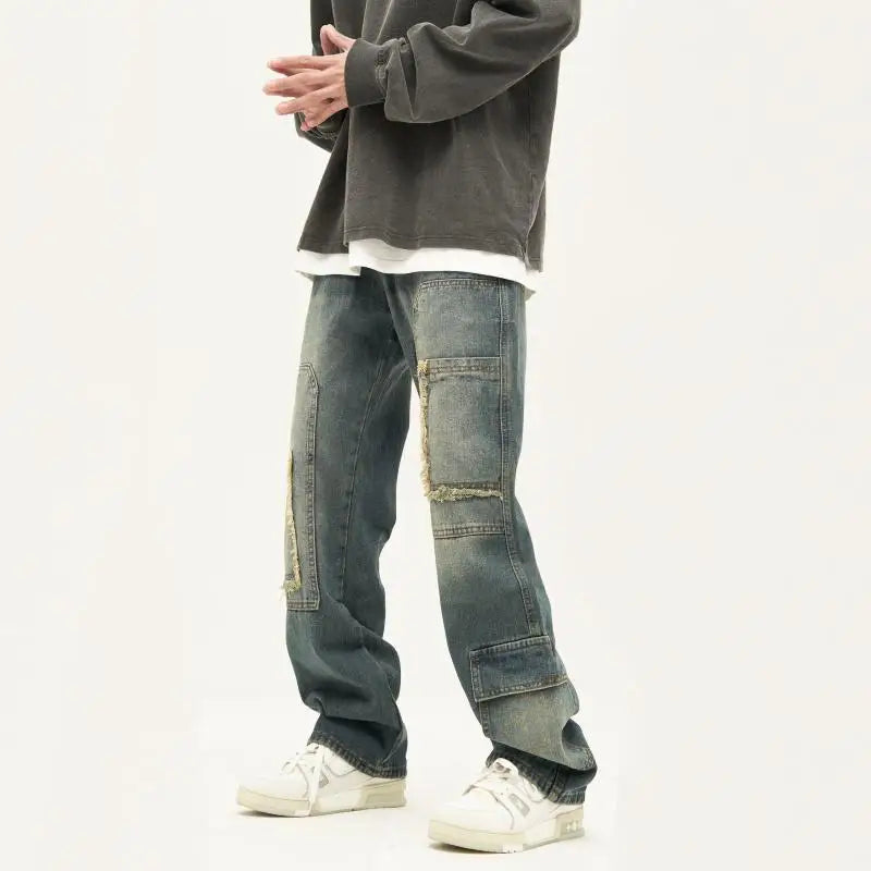 american high street trendy men and women trendy personalized straight tube washed jeans couple loose retro casual pants y2k denim street jeans