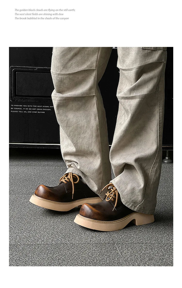 High Street Big Toe Leather Designer Shoes Men Women Streetwear Fashion Hip Hop Vintage Lightweight Casual Increase Derby Shoes