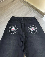 american style baggy oversized jeans y2k harajuku retro hip hop streetwear gothic bat pattern casual straight wide leg pants men unique jeans style 2732