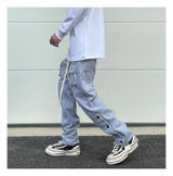 mens high street loose fit elastic waist pants winter warm fleece pants bottons hip hop drawstring sportwear sweatpants joggers unique joggers style 3047