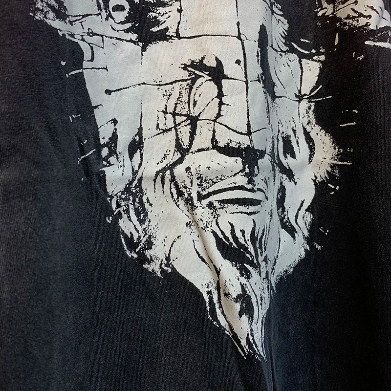 Cyberpunk Graphic Tee – Ox Head Lion Face Printing Saint T Shirt Men Woman High Qual – Urban Streetwear for Men & Women