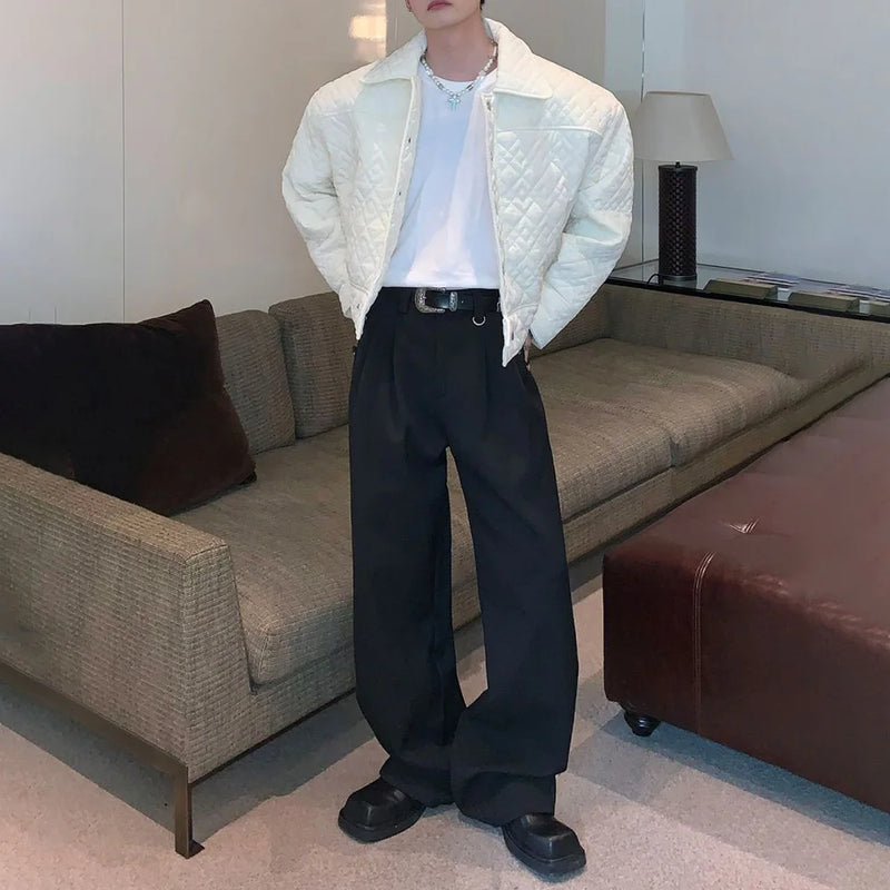 mens casual suit trousers buckle decoration british straight pants streetwear fashion niche commuter pants mens clothing 2024 unique default style 97