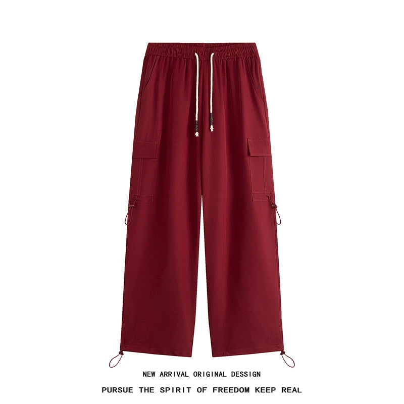 hip hop mens loose fit paratrooper pants drawstring elasticated work pants lightweight quick drying sport climbing trousers minimalist street pants