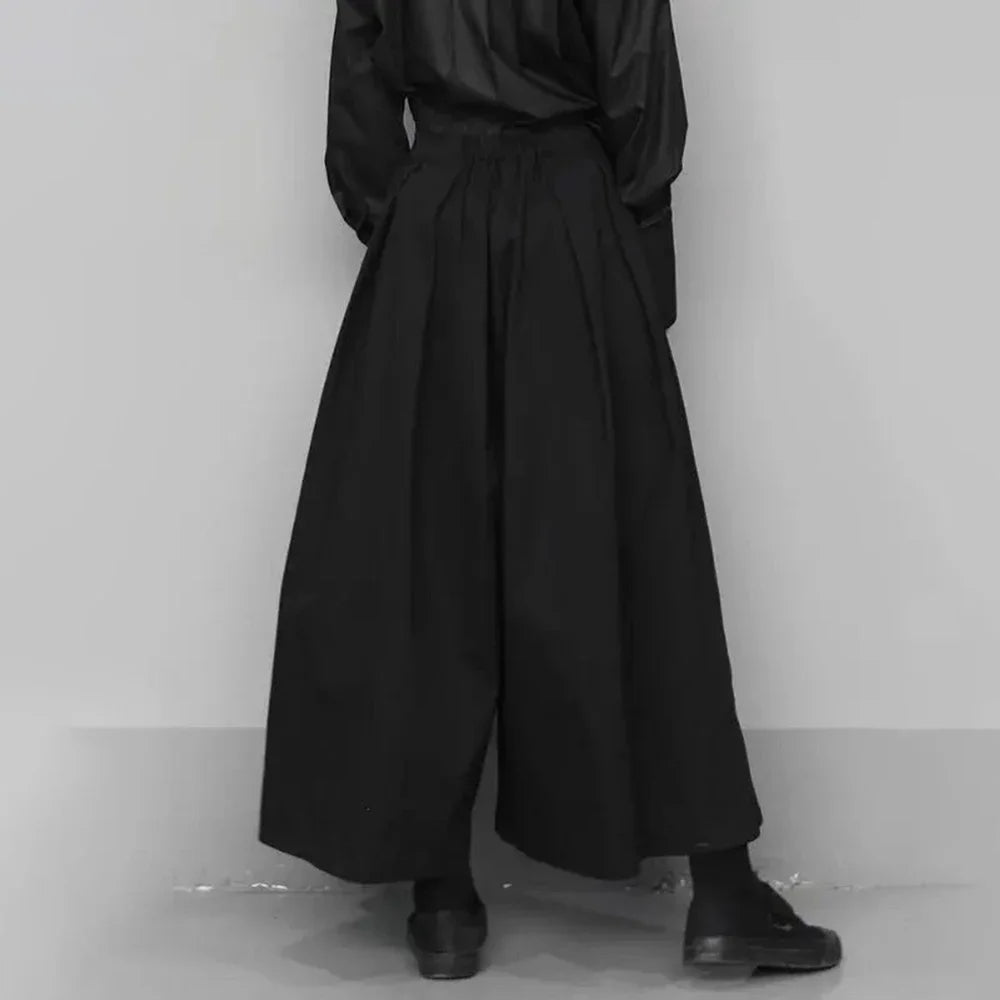 dark gothic style loose casual 7 point hakama pants wide leg pants 2024 new genderless large size design samurai pants unisex urban fashion pants