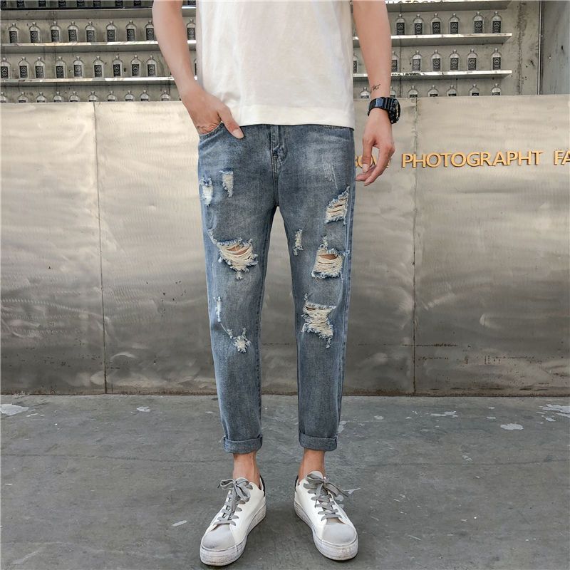 2023 autumn new light luxury fashion jeans men casual trousers korean version all match boutique clothing simple style unique jeans style 3970