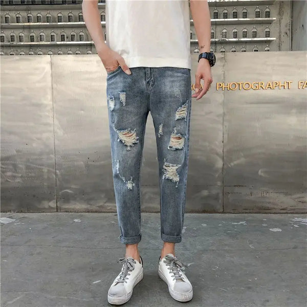 2023 autumn new light luxury fashion jeans men casual trousers korean version all match boutique clothing simple style urban skinny jeans